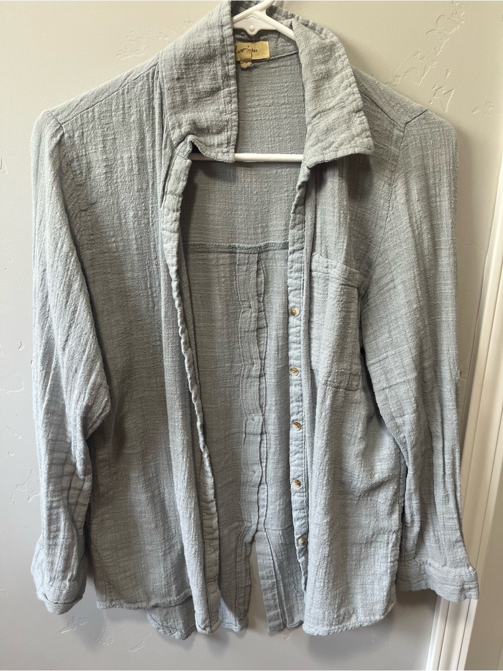 Love Note Light Blue Textured Button-Up/Cardigan Shirt 100% Cotton Large